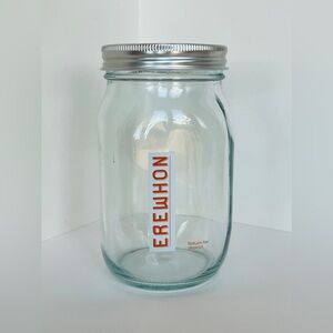 Erewhon Clear Glass Storage Jar with Silver Lid 7 inch height